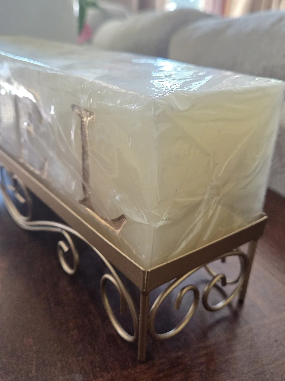 NOEL Ivory Decorative Candle with Gold Scroll Holder - Home Accents